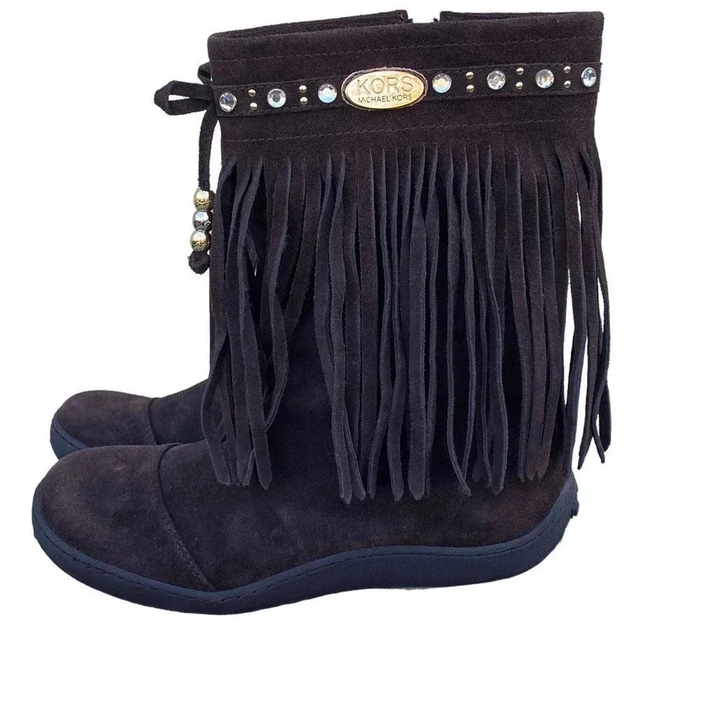 Girls Leather Michael Michael Kors Accents US 4 Brown Ankle Boots Side Boho Fall